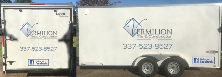 Vermilion Tile and Construction Vinyl Lettering on Trailer